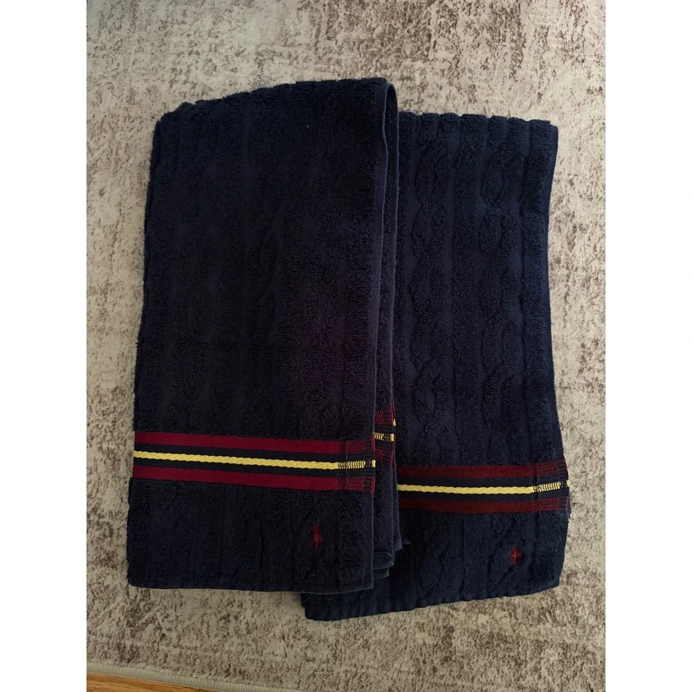 Vtg Ralph Lauren Home Blue Yellow Red Set Of 2 Hand Towels